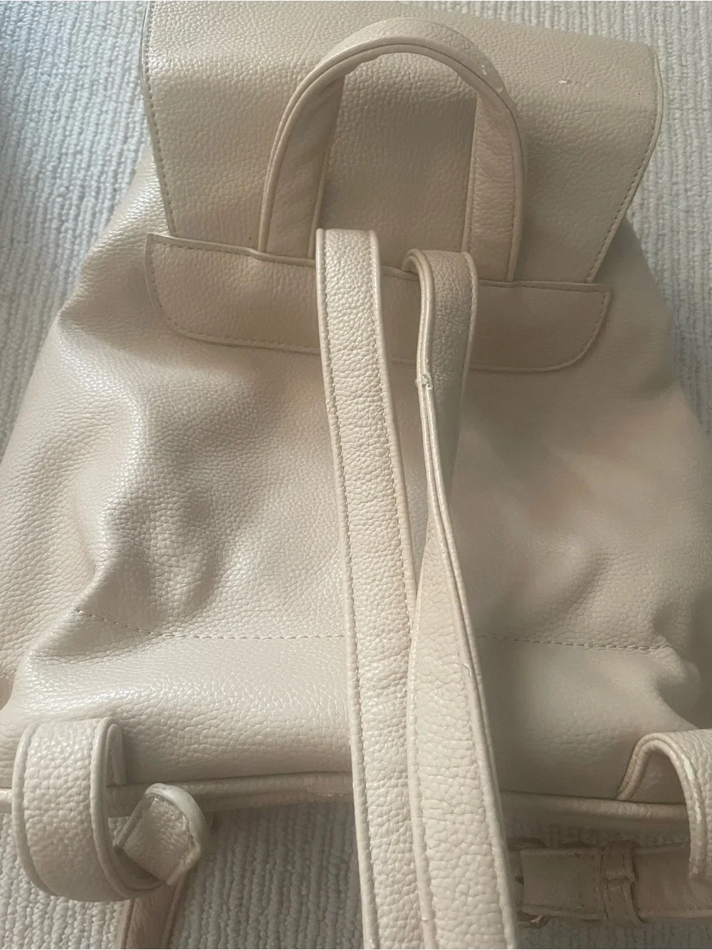 Beige Leather Tassel Drawstring Backpack - Women b28
